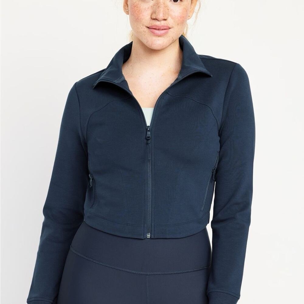 OLD NAVY Dynamic Fleece Crop Zip Jacket Dusk Navy Small Tall